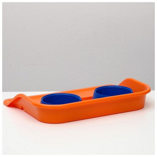 фото Миски с лотком "феликс" 0.3 л, 41 x 30 x 6 см, оранжвый лоток, синие миски zoo plast
