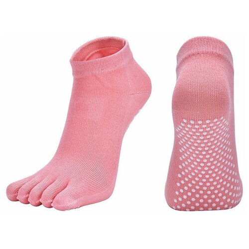 фото Носки противоскользящие с пальцами yoga socks для йоги фитнеса и пилатеса розовые rekoy
