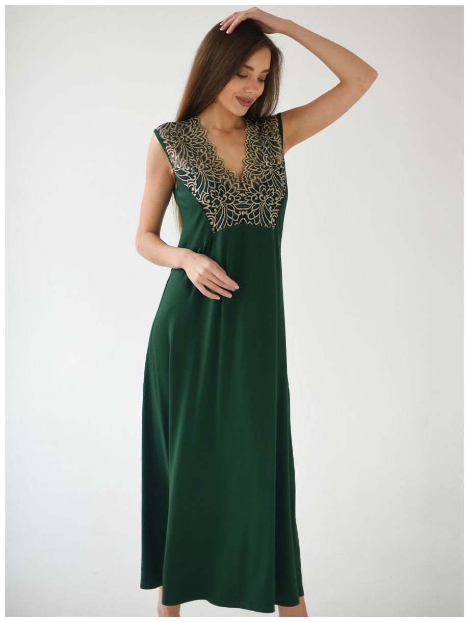 Женская ночная сорочка длинная Византия, размер 58 изумрудная. Текстильный край. - фотография № 2