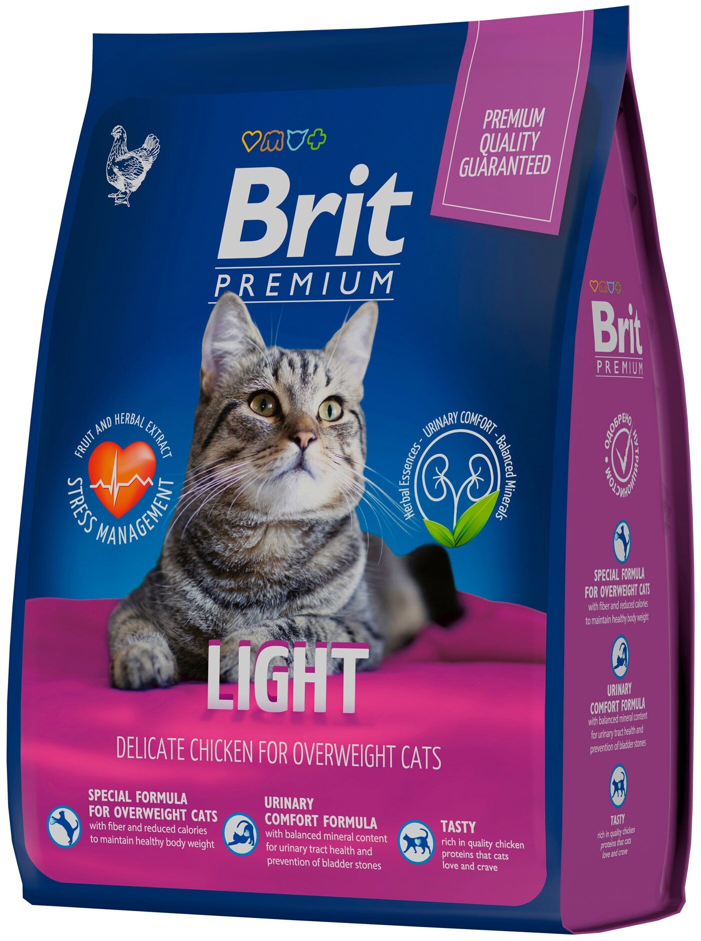 Брит Premium Cat Light 5049783 сух. корм премиум класса с курицей д/кошек с избыт. весом 800г - фотография № 1
