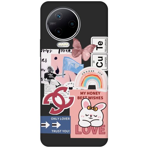 Матовый чехол Cute Stickers для Infinix Note 12 Pro / Инфиникс Нот 12 Про с 3D эффектом черный матовый чехол bts stickers для infinix note 12 pro инфиникс нот 12 про с 3d эффектом черный