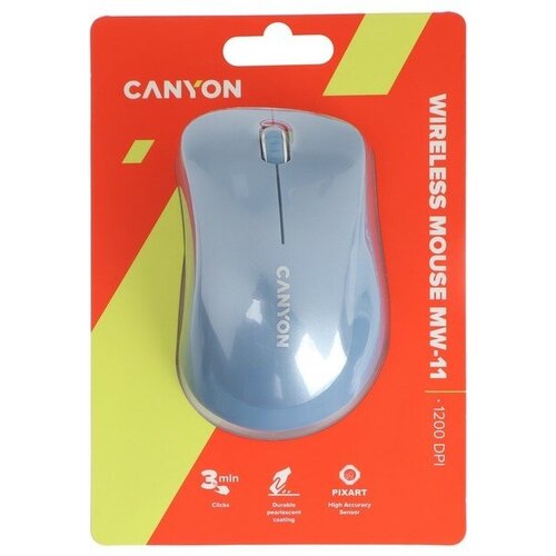 Мышь CANYON MW-11, беспроводная, оптическая, 1200 dpi, USB, 2xAAА, синяя мышь canyon m 11 проводная оптическая 1000 dpi usb 1 5 м серая canyon 9646109