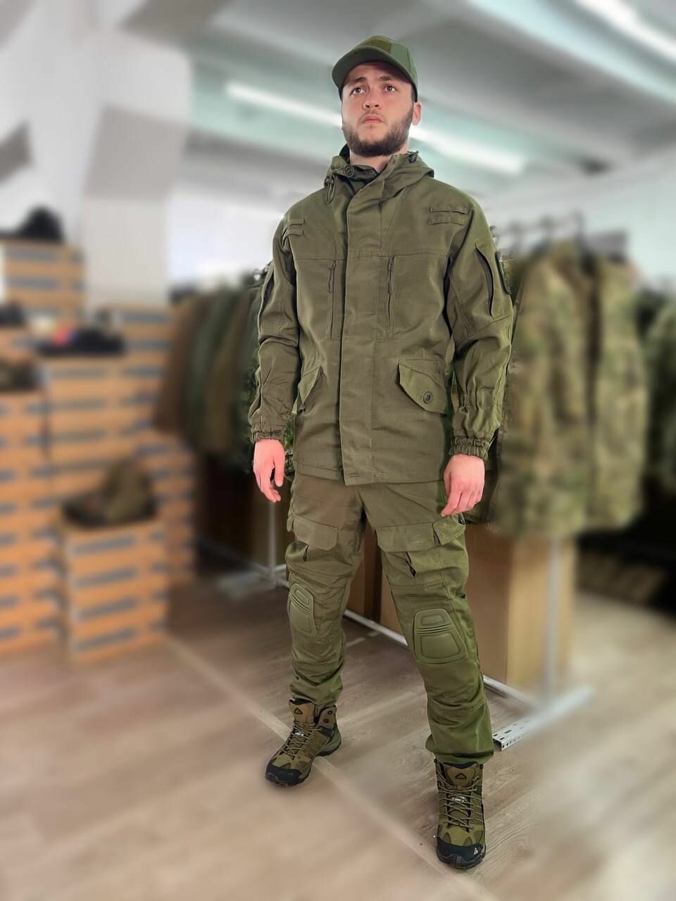 Тактический костюм горка с наколенниками и налокотниками лайт олива