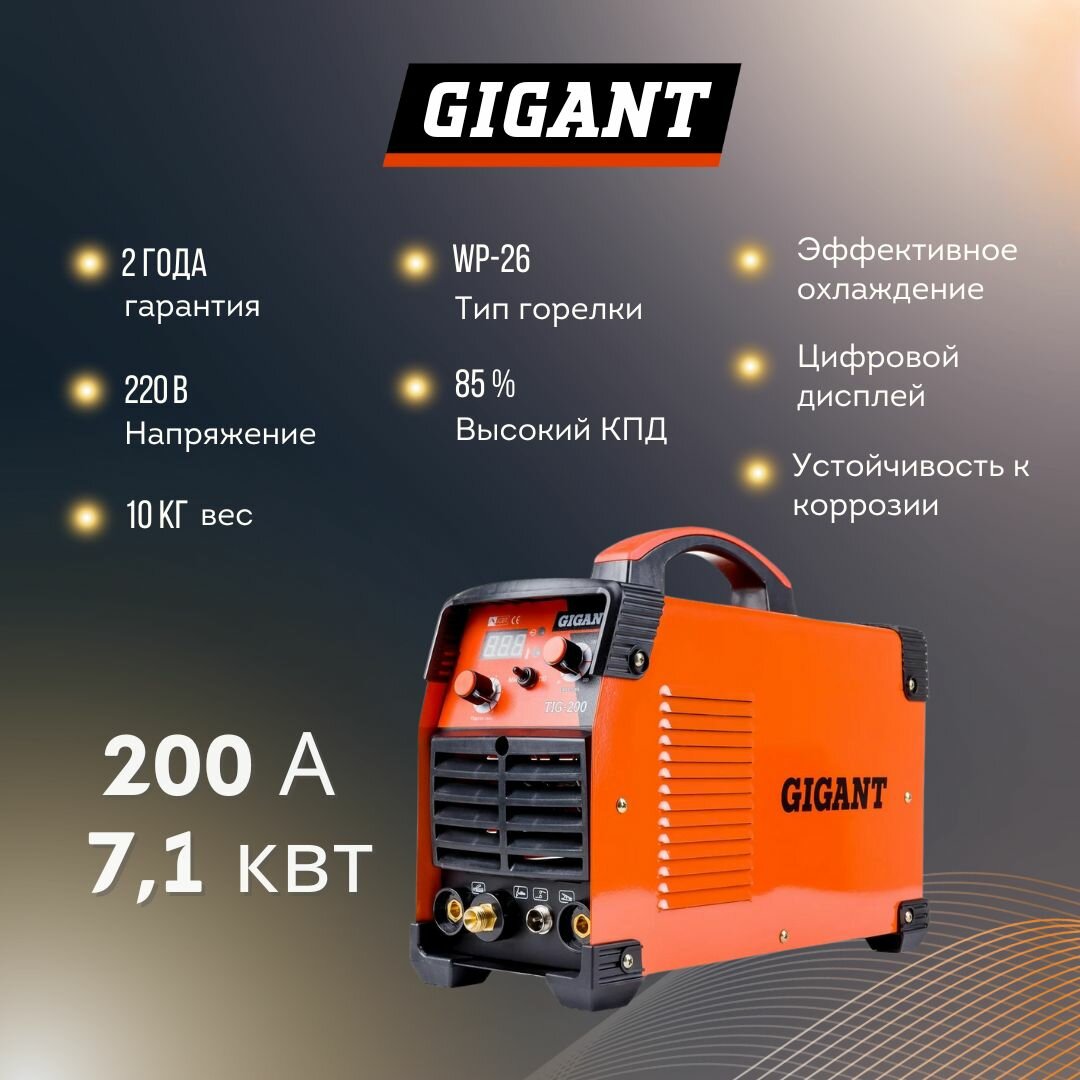 Сварочный аппарат инверторный 220В, 200А Gigant TIG-200 — фото 1
