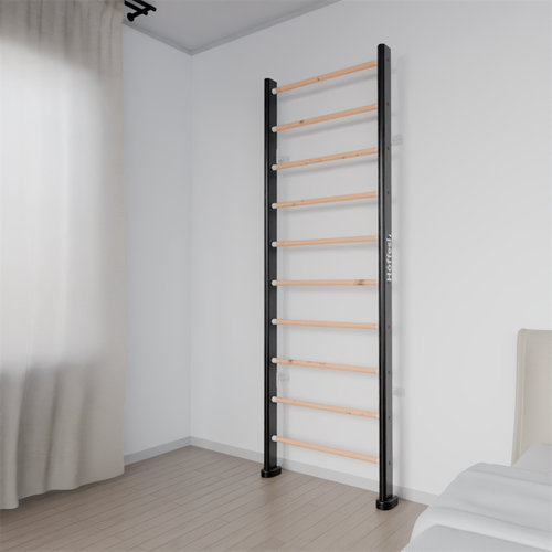 Шведская стенка Hoffesh Атлетика деревянная с пристенным креплением At-82x240W (Цвет: Чёрные стойки/ Перекладины прозрачный лак)