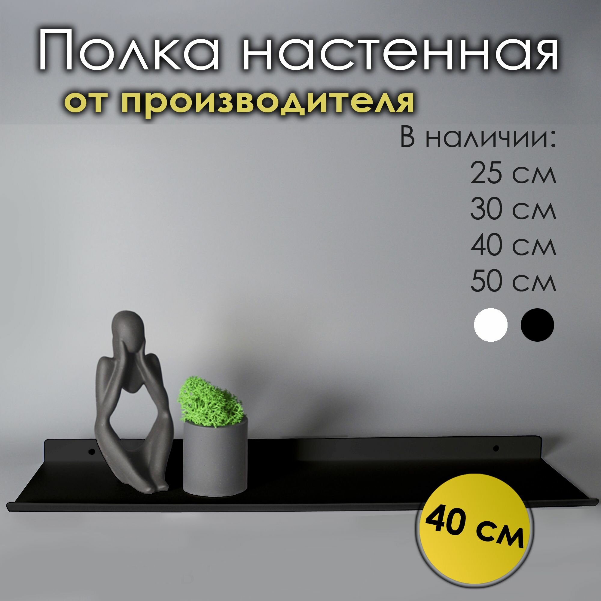 Полка настенная BlackSteelOne металл черная матовая 40x12 см