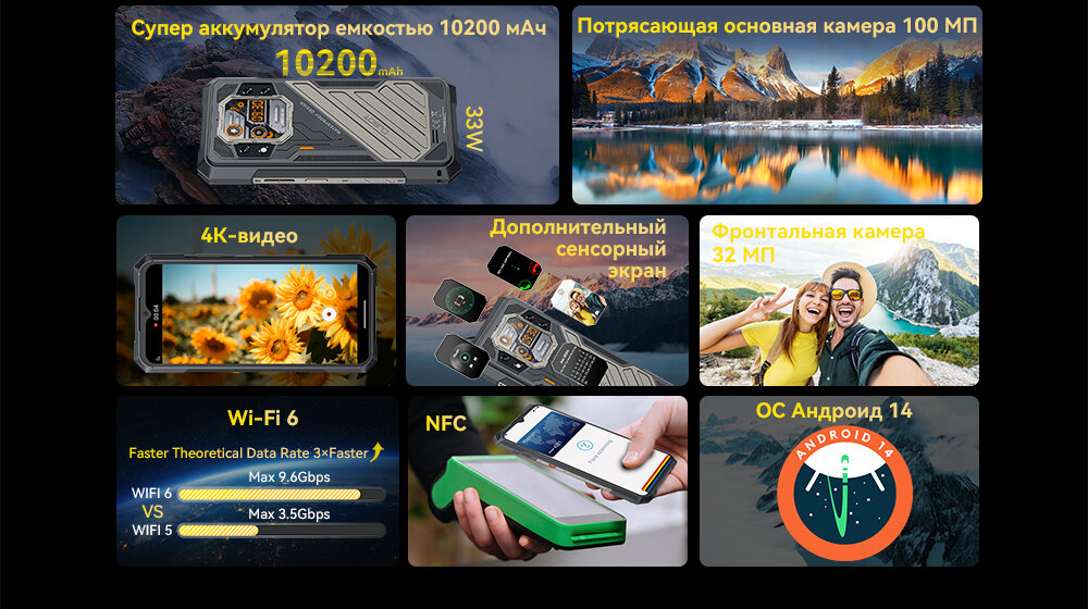 CUBOT KINGKONG X 5G 16/256 Гб, MTK Demensity 7050, 32 ГБ ОЗУ, экран 120 Гц, 10 200 мАч, NFC, Wi-Fi 6, черный — фото 1