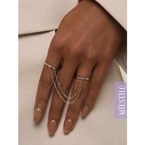 Кольцо на две фаланги, на два пальца MIESTILO, серебро, 925 проба, родирование, размер 17.5, серебристый