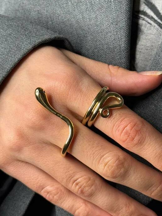 Кольцо на два пальца, безразмерное, gold — фото 1