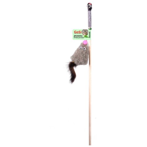 фото Махалка мышь с мятой серый мех с хвостом из нат. норки на веревке gosi этикетка флажок (2 шт)