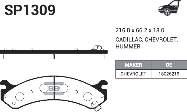 Колодки тормозные передние SP1309 для Cadillac DTS Chevrolet Silverado Hummer H2 46-60 2002>