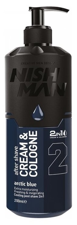 Крем после бритья NISHMAN 2в1, 02 Arctic Blue (освежает и охлаждает, не оставляет жирных остатков), для всех типов кожи, 200 мл