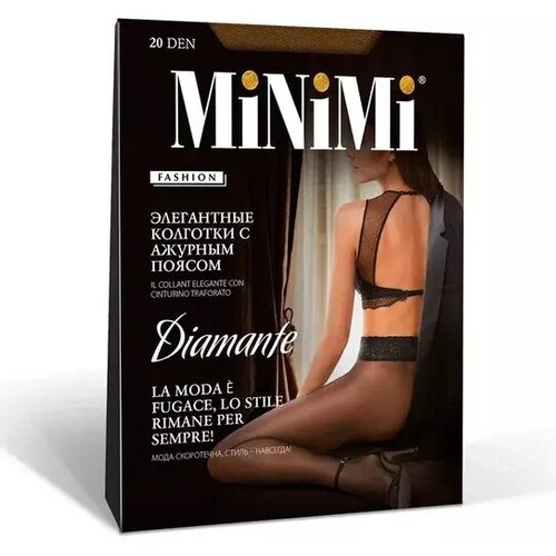 Колготки  MiNiMi MiNiMi DIAMANTE 20 (кружевной пояс) Abbronzante 4 (L), размер 4, бежевый