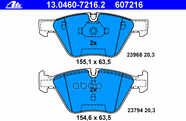 Колодки Пер Bmw E81/E87/E90/E91/E92 1.8/2.0/2.5/3.0D/1.8/2.0/2.5/3.0 05- Ate арт. 13.0460-7216.2