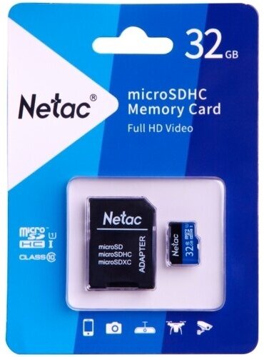 Флеш карта microSDHC 32GB Netac P500 (с SD адаптером) 80MB/s