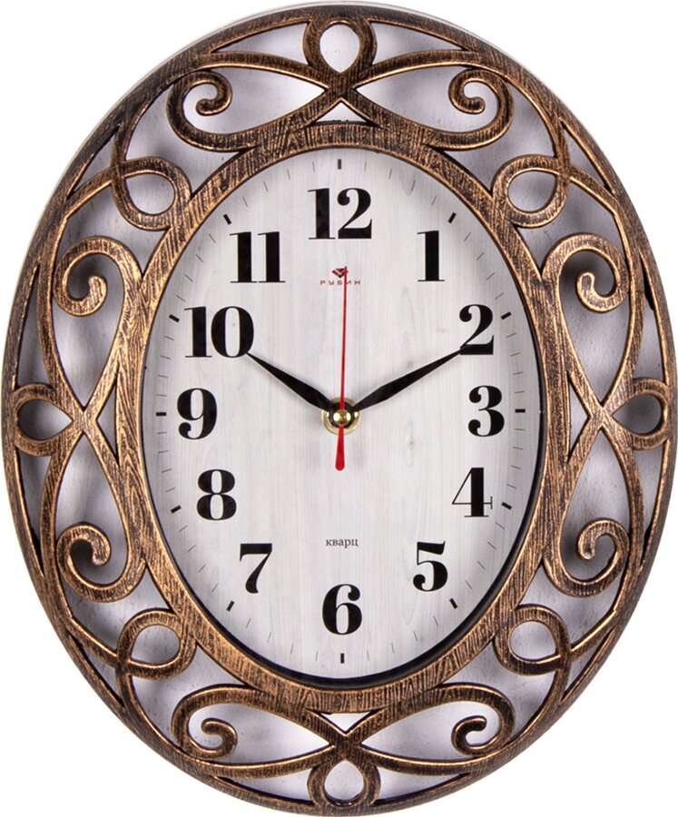 фото Часы настенные Рубин овал 31х26 см, корпус черный с бронзой "Эко" (3126-008)