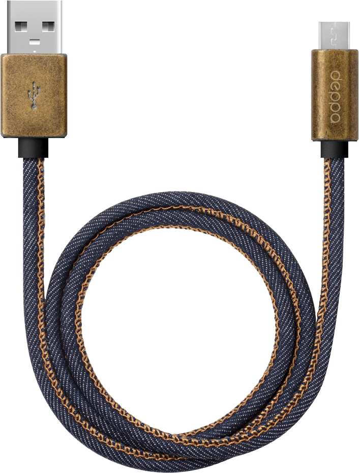 Дата-кабель Jeans USB - micro USB, медь/джинса 1.2м, синий, Deppa 72276