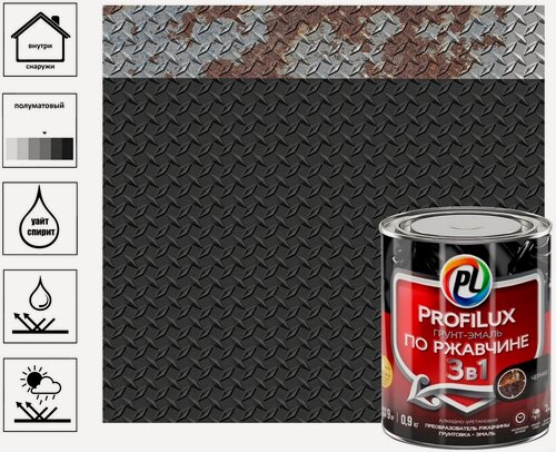 Изображение товара Грунт-эмаль Profilux 3в1 по ржавчине черная 0,9 кг для защиты металла и обновления