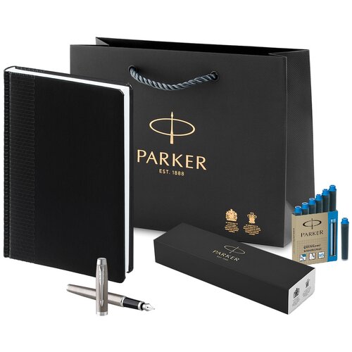 фото Подарочный набор: ручка перьевая parker im metal stainless steel и ежедневник. бизнес подарок.