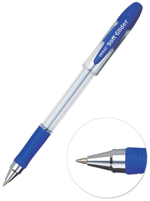 Ручки шариковые PENAC Soft Glider, синие чернила на масляной основе, 12 штук в коробке