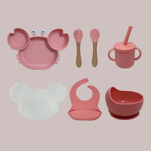 Набор детской силиконовой посуды для кормления малыша, Крабик, 6 предметов