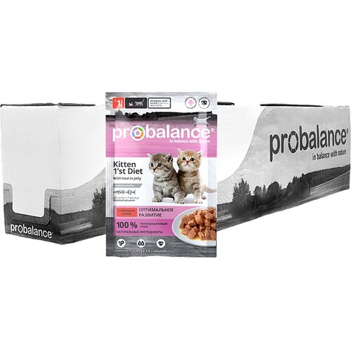 Влажный корм для котят ProBalance Kitten 1st Diet, , с телятиной 25 шт. х 85 г (кусочки в желе)