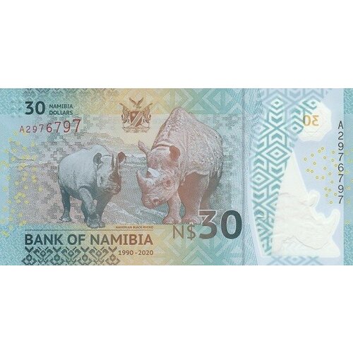 Намибия 30 долларов 2020 Носороги UNC / пластиковая коллекционная купюра намибия 10 долларов 1993 г газели unc