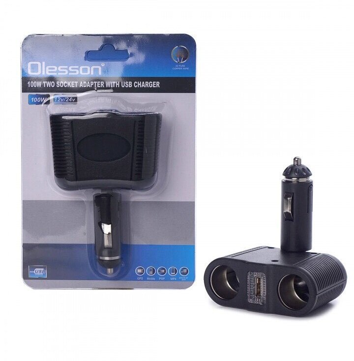 Разветвитель гнезда прикуривателя авто OLESSON Incar 1646 (2 гнезда +1 USB)