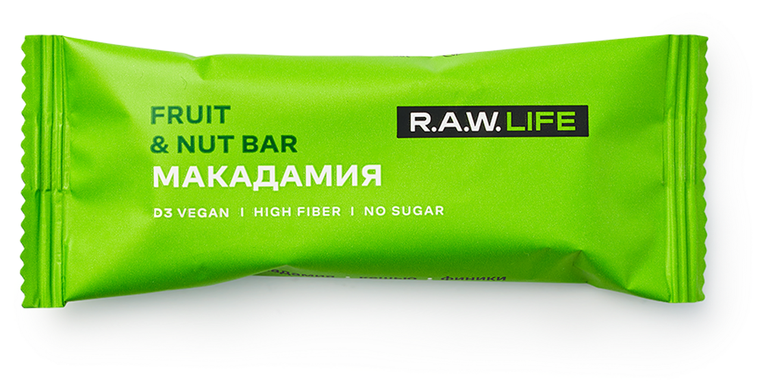 Батончик R.A.W.LIFE Орехово-фруктовый макадамия 47г Роулайф - фото №1