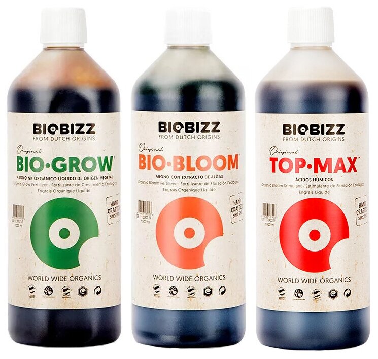 Комплект удобрений Biobizz Grow + Bloom + TopMax 3шт по 1л