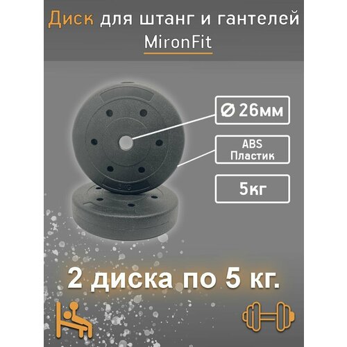 Комплект дисков/Диски для гантелей и штанг пластиковые по 5 кг. (D26) Mironfit 2 шт.