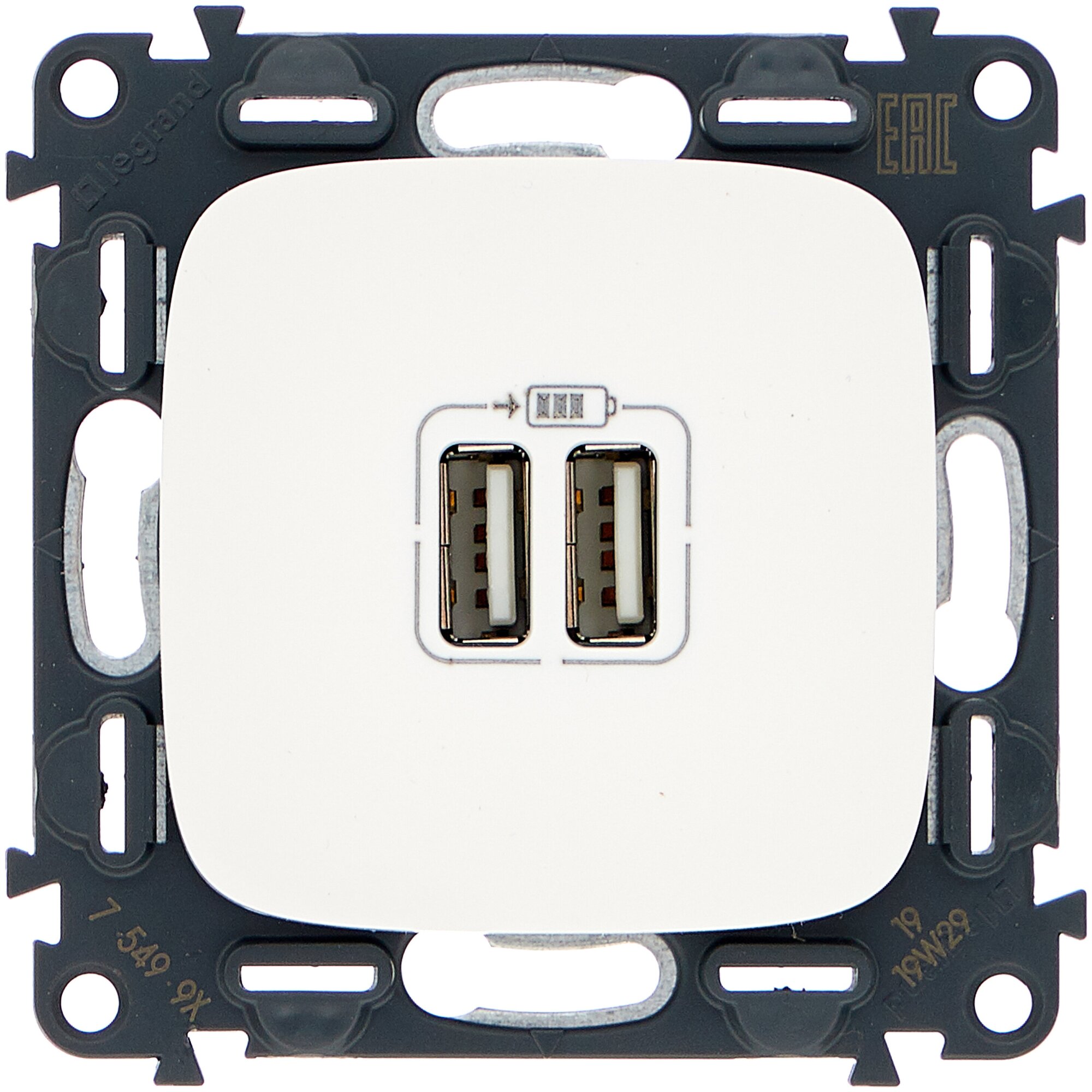 Valena Allure 754995 Розетка USB (2xUSB, под рамку, скрытая установка, белая) Legrand - фото №1