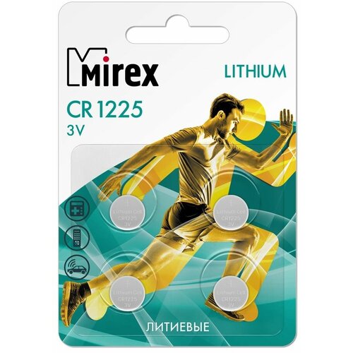 Батарейки литиевая Mirex CR1225 3V 4 шт , ecopack батарейка элемент питания таблетка cmos cr1225 vby2 3в 48мач для часов игрушек сигнализации фонарей брелоков