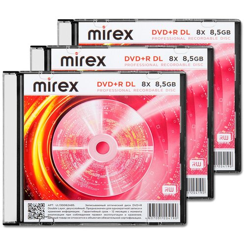 Диск Mirex DVD+R DL 8,5Gb 8x slim, упаковка 3 шт.