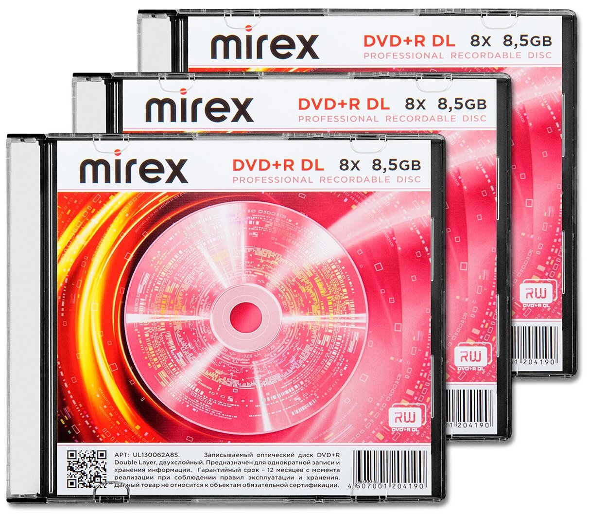 Диск Mirex DVD+R DL 8,5Gb 8x slim, упаковка 3 шт.