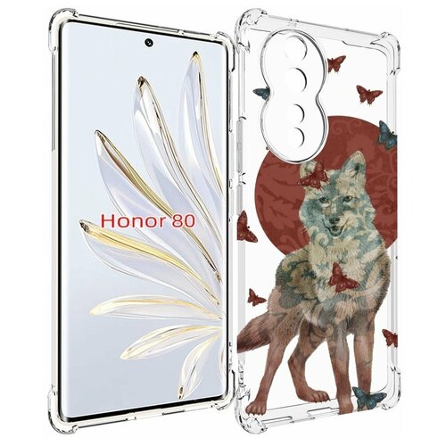 Чехол MyPads Волчица с бабочками для Honor 80 задняя-панель-накладка-бампер