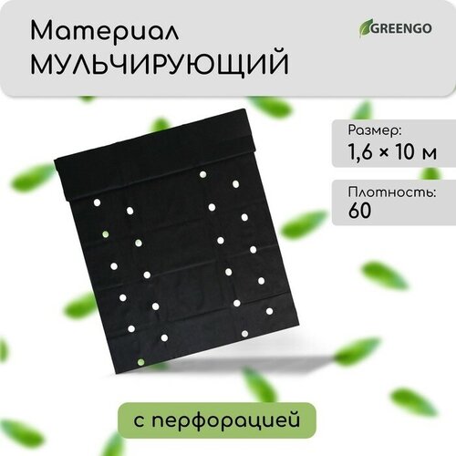 Материал мульчирующий, 10 × 1.6 м, плотность 60 г/м², с УФ-стабилизатором, четыре ряда перфорации, чёрный агроткань 100 г м2 застилочная от сорняков полипропилен агротекстиль для клубники дача удачи 1 1 10м