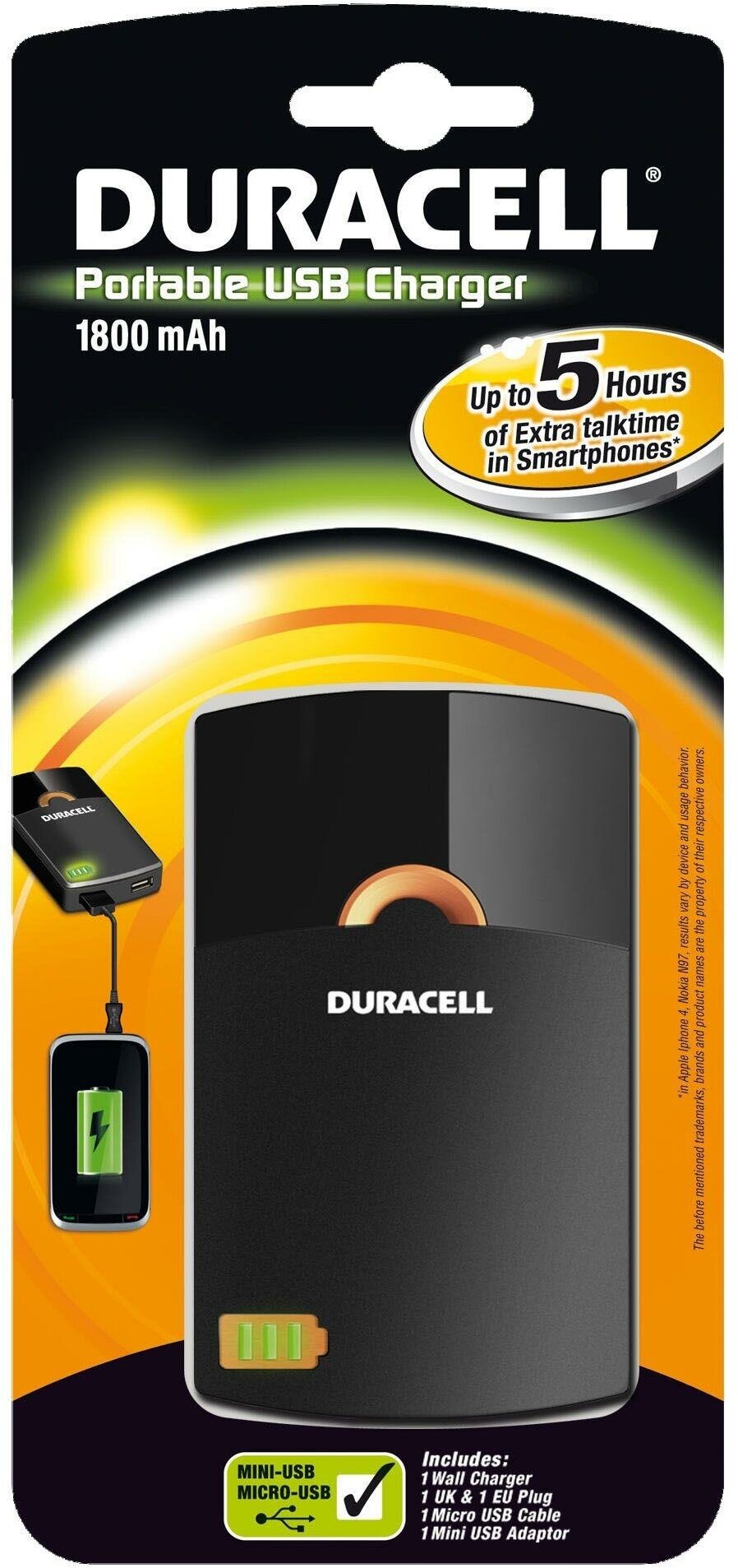 Зарядное устройство power bank DURACELL Portable USB Charger 1800 мАч