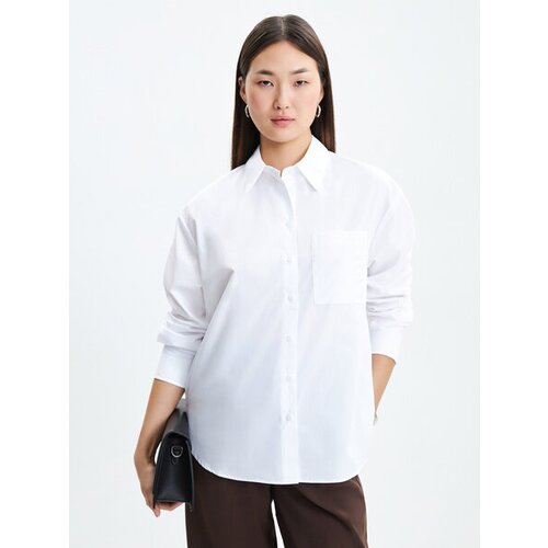 фото Рубашка zarina, повседневный стиль, длинный рукав, размер xxs, белый