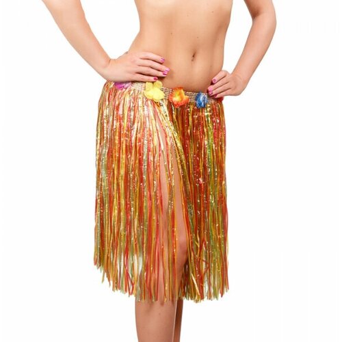 гавайская юбка разноцветная с цветочками 40 см набор 2 шт Юбка гавайская 60 см, разноцветная с цветочками