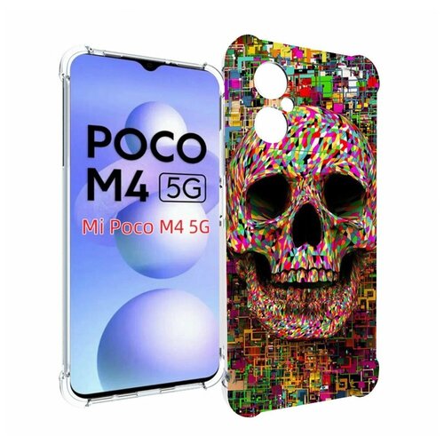 Чехол MyPads череп красочные цвета для Xiaomi Poco M4 5G задняя-панель-накладка-бампер
