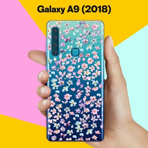 Силиконовый чехол на Samsung Galaxy A9 (2018) Розовые цветы / для Самсунг Галакси А9 2018 жидкий чехол с блестками девушка с бокалом на samsung galaxy a9 2018 самсунг галакси а9 2018
