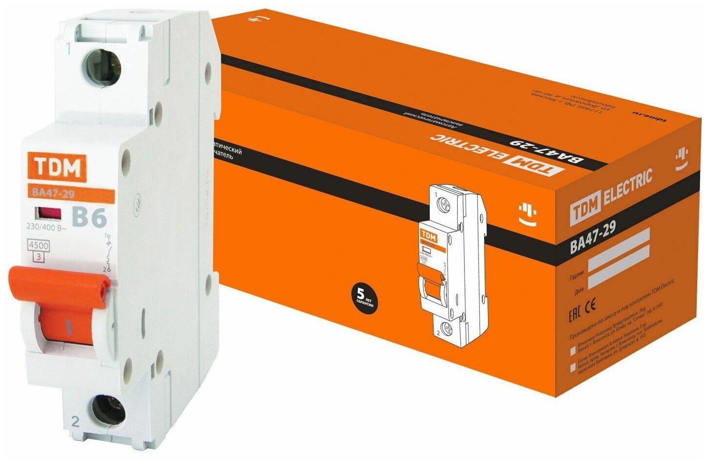 Автоматический выключатель TDM ЕLECTRIC ВА 47-29 1P (B) 4,5kA 6 А