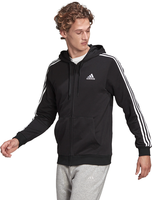 Худи adidas Essentials French Terry 3-Stripes Full-Zip Hoodie, размер M, черный