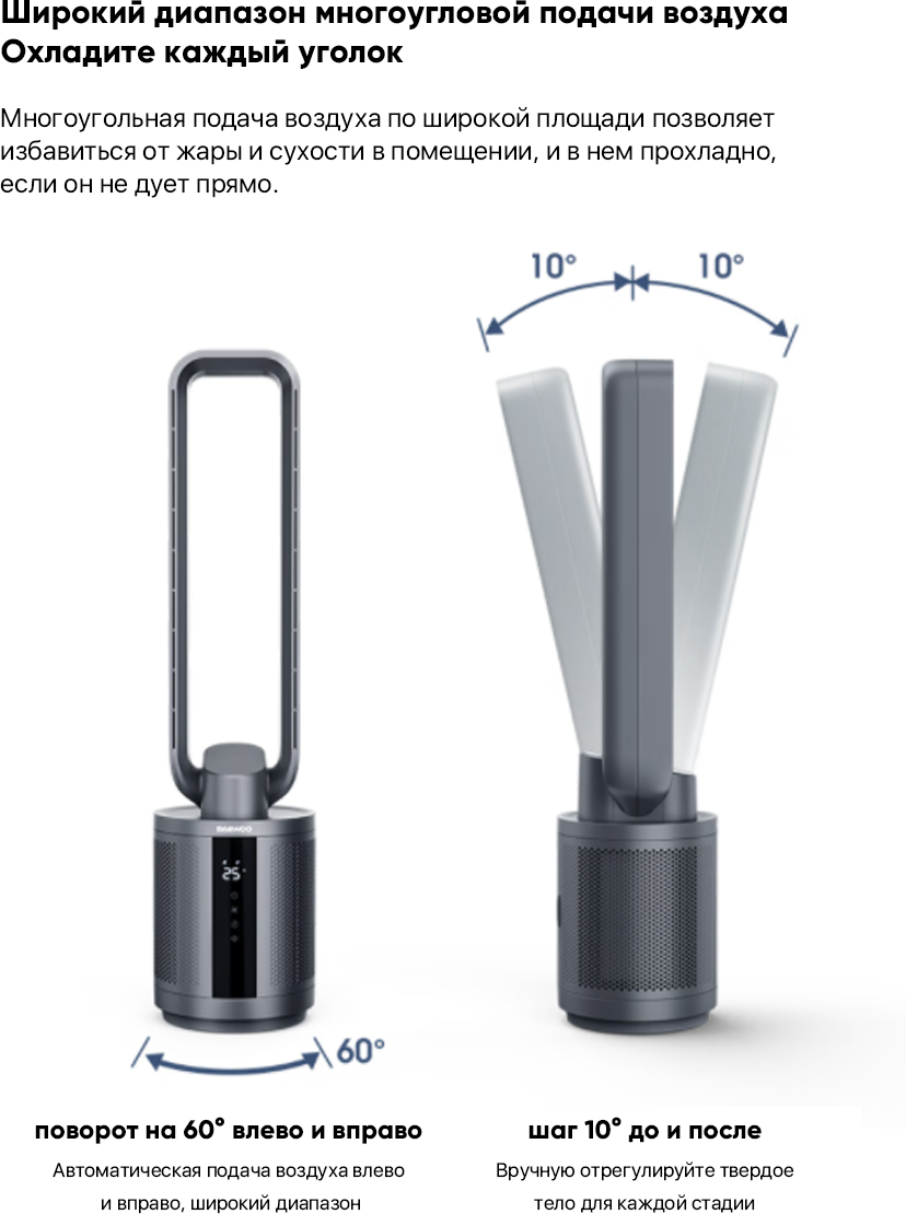 Напольный безопасный вентилятор-очиститель воздуха Xiaomi Daewoo Bladeless Fan F9 MAX, черный - фотография № 16