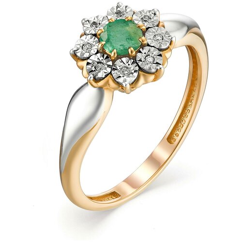 фото Алькор кольцо с изумрудом и бриллиантами из красного золота 13101-101, размер 17