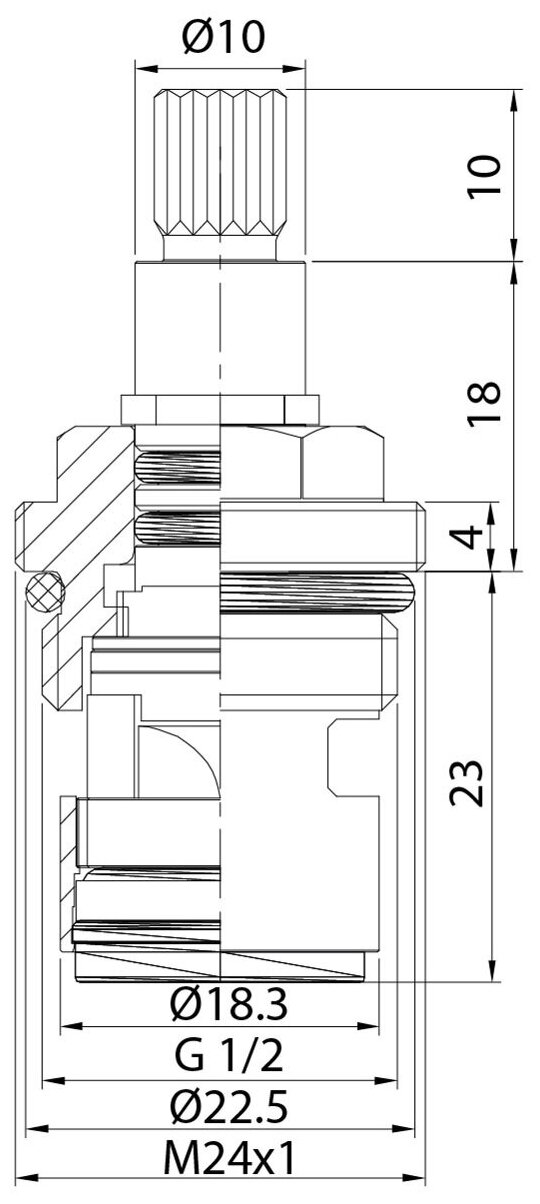 Кран-букса керамическая, 180°, 20 зубцов, G 1/2", M24, h=51 мм, IDDIS, 998CR511SM - фотография № 10