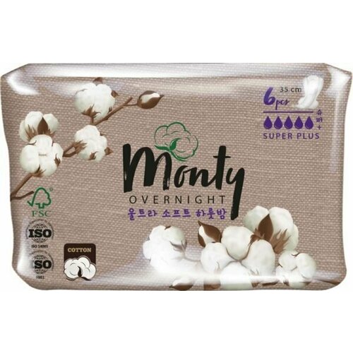 Прокладки MONTY Ultra Soft Overnight, 6 шт. - 5 упаковок