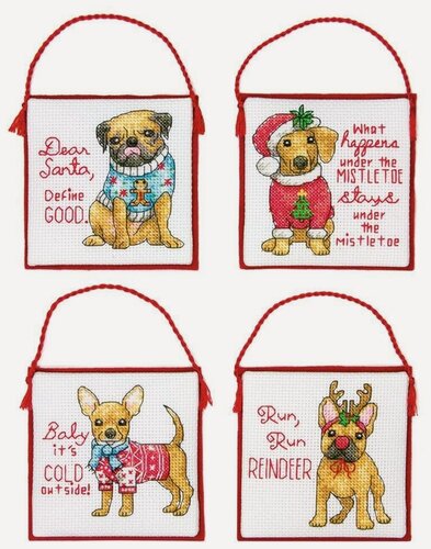 Изображение товара 70-08972 Набор для вышивания крестом DIMENSIONS Christmas Pups. Ornaments "Рождественские щенки"