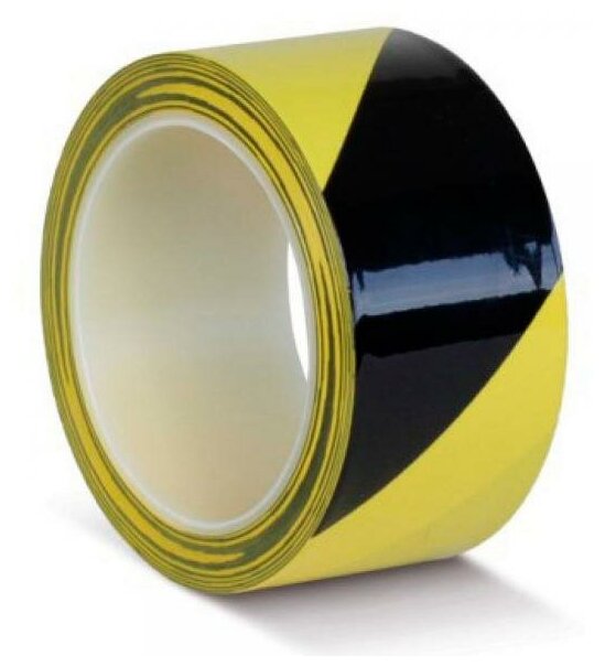 Сигнальная клейкая лента для разметки пола желто-черная 75 мм х 33 м